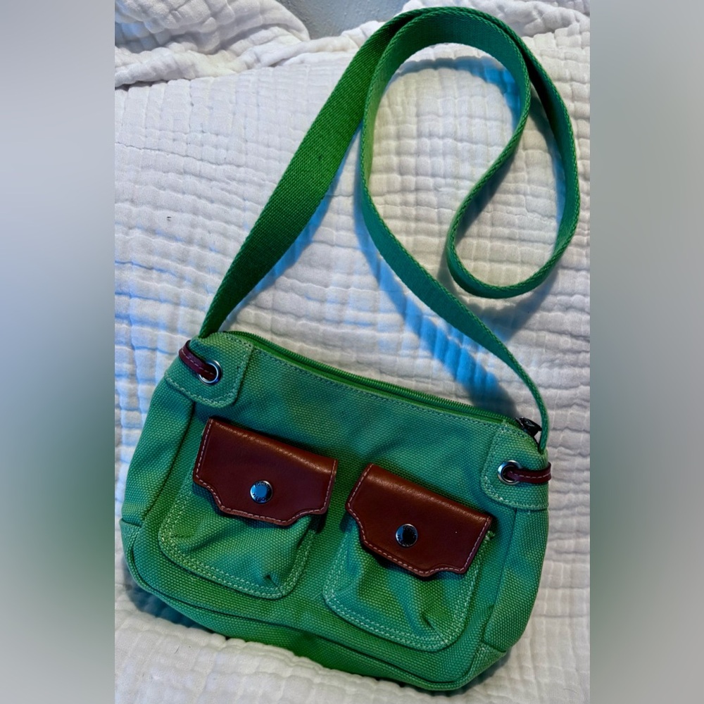 Fossil Green Canvas Crossbody Bag with Leather Trim – Style 75082
